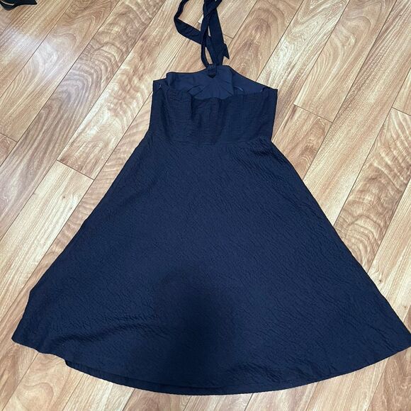 J Crew Seersucker Halter Tie Dress Size 6 Navy Lined 100% Cotton Preppy Nautical - Picture 2 of 6